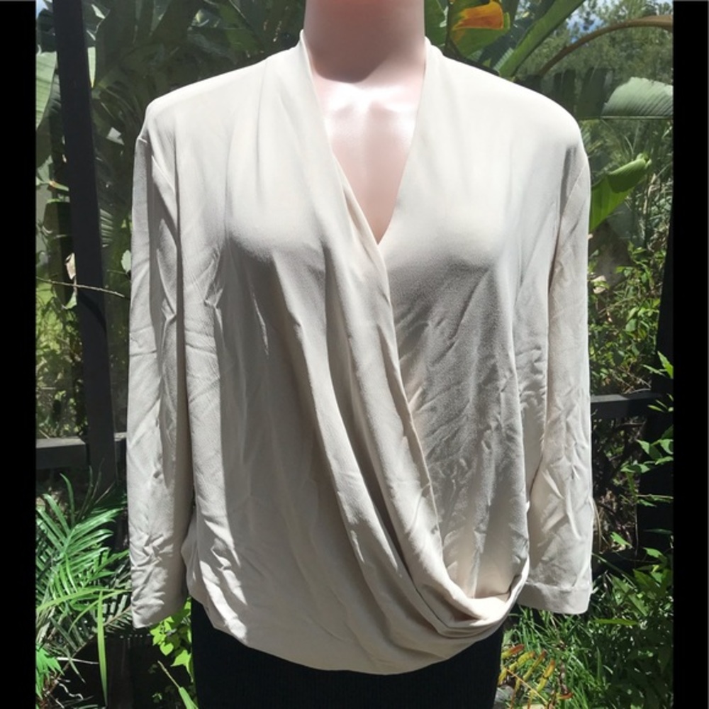 Flowing M M Lafleur‎ draped top Italian fabric crossover